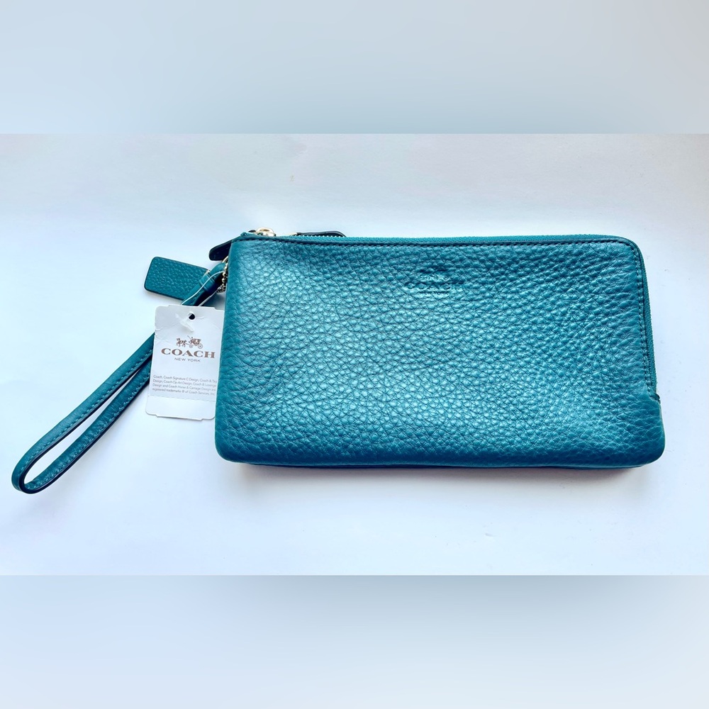 Coach Teal Leather Wristlet